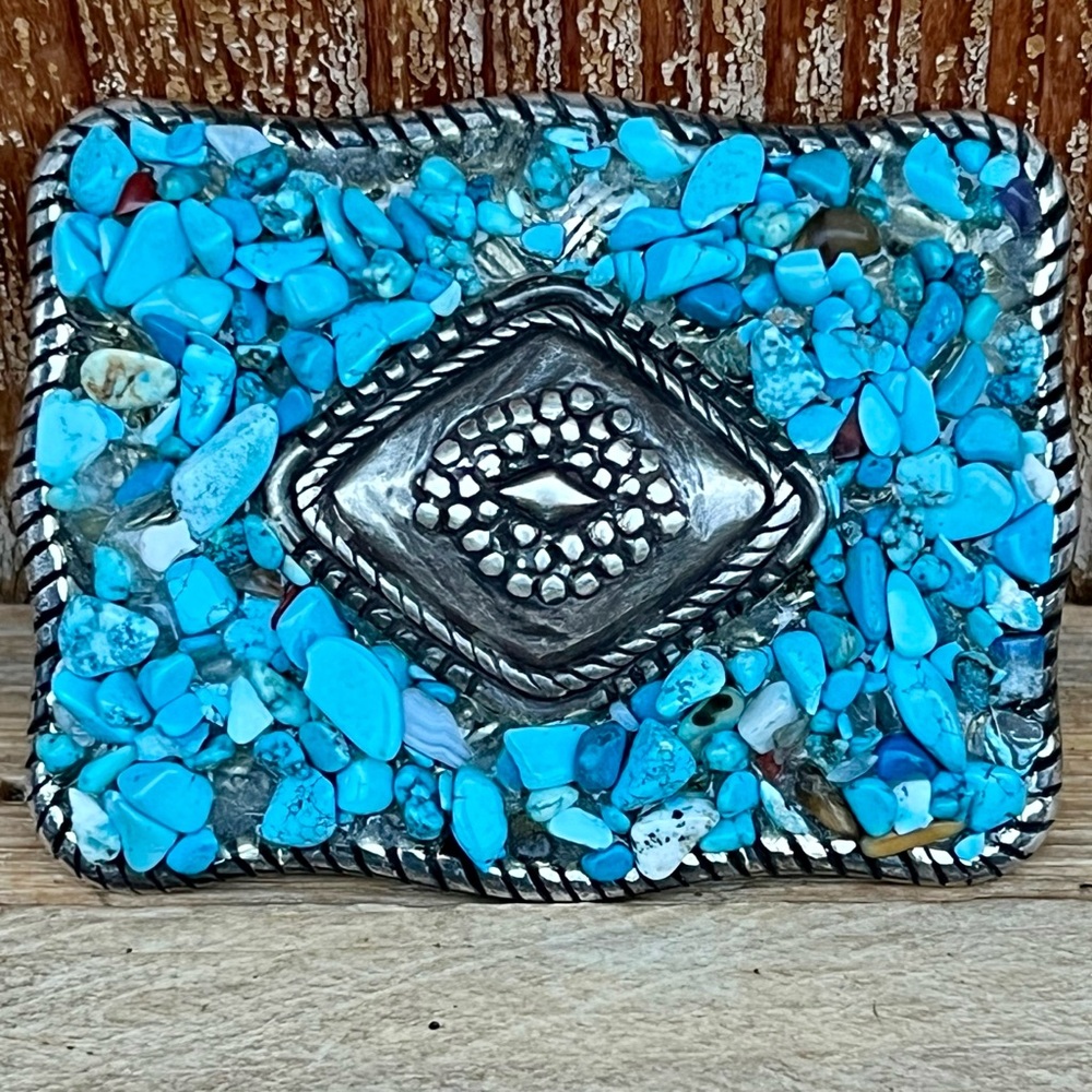Vintage Western Silver & Turquoise Belt Buckle – Classic Southwestern Style